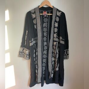 JOHNNY WAS Embroidered Long Oversized Black Duster Cardigan XL Festival‎ Boho